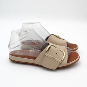 FitFlop Slide Sandal Womens Size 7 Beige Leather Comfort Buckle Flats Preppy